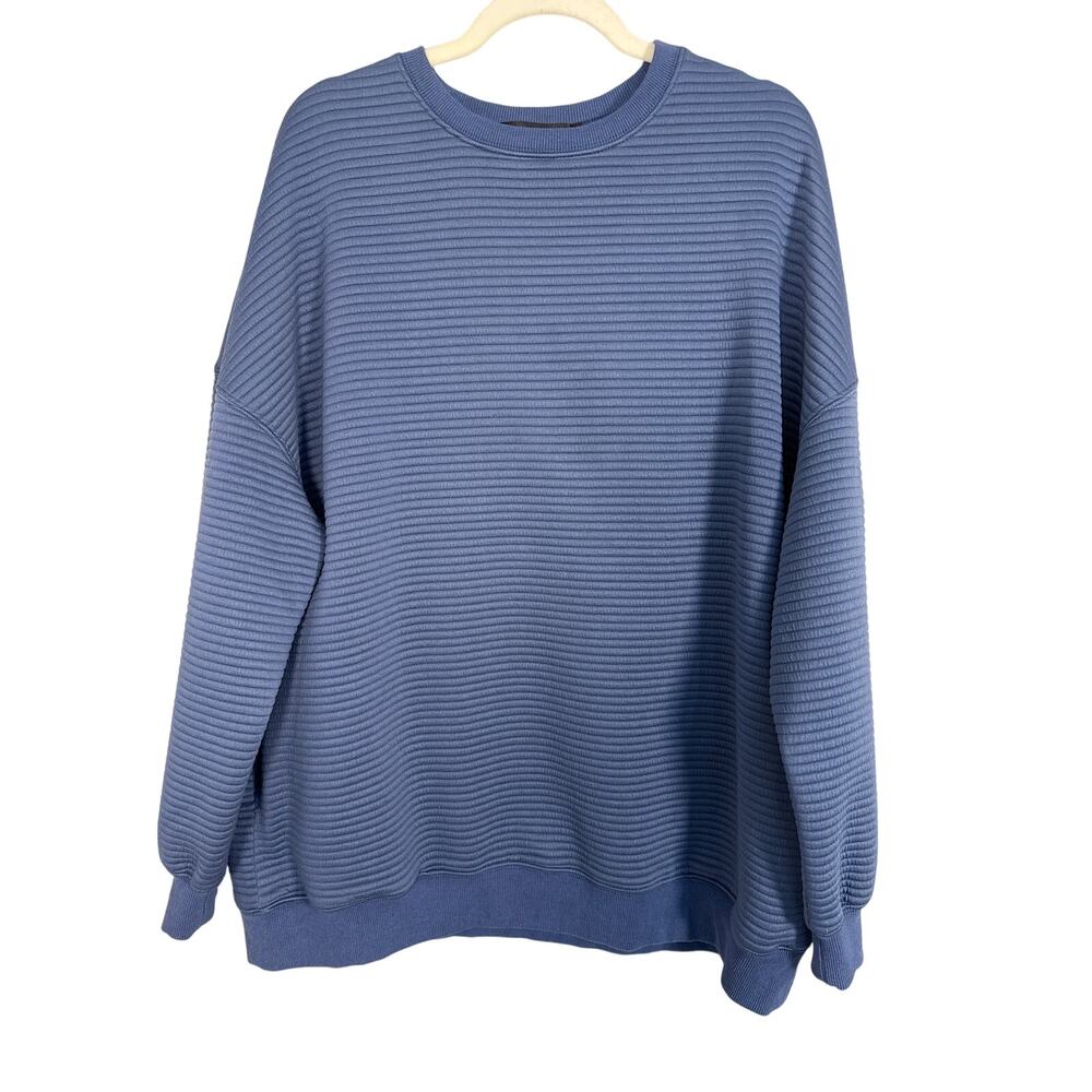 MEROKEETY Mens Ribbed Crewneck Pullover Blue Grey Textured Knit Top Size XL